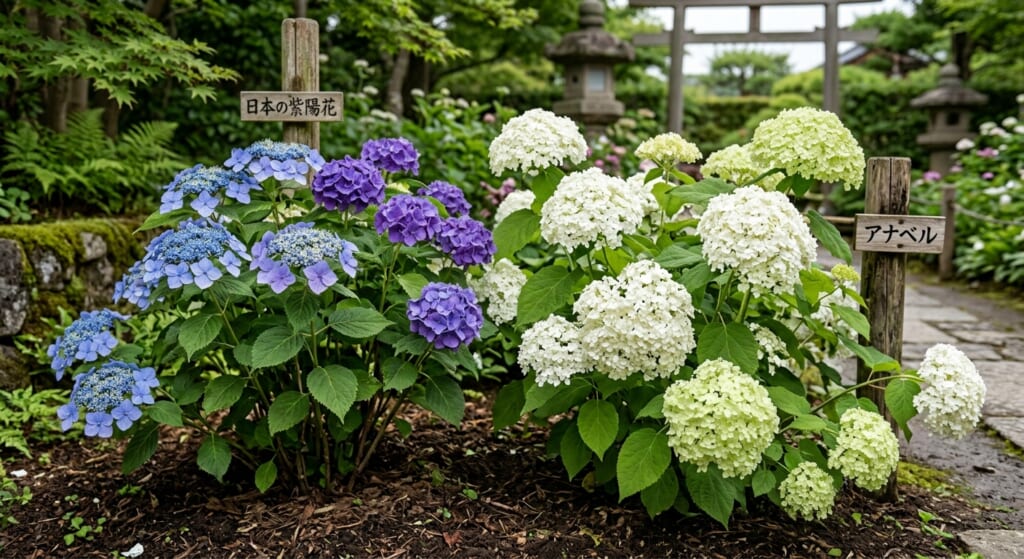 紫陽花とアナベル
