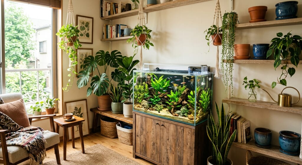 アクアリウムと観葉植物